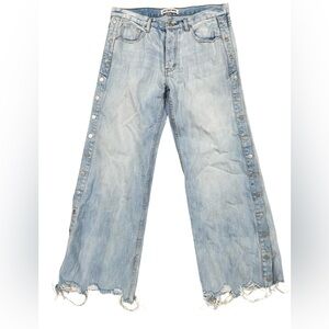Zee Gee Why Jeans Women’s‎ Wide Leg Baggy Metal Snap Legs Blue Distressed 30